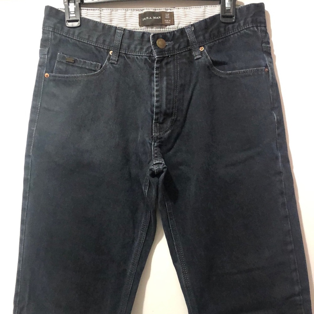 Zara Man Jeans Mens 31 Cotton 5-Pockets Straight Pant Dark Wash Blue Casual